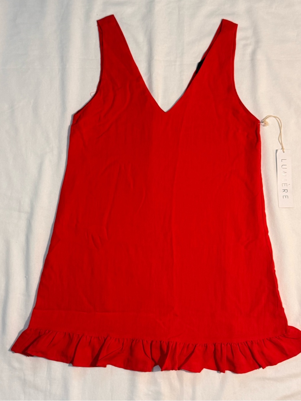 Lumiere Bright Red V-Neck Ruffle Hem dress